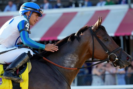 Paco Lopez and Book'em Danno after winning the Forego Stakes at Saratoga Race Course