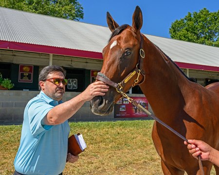 Jon Green with Hip 314, a colt by Justify out of Earth Strike, at Keeneland September