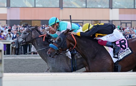 Clicquot (outside) prevails over Dry Powder to win the Cotillion Stakes at Parx Racing