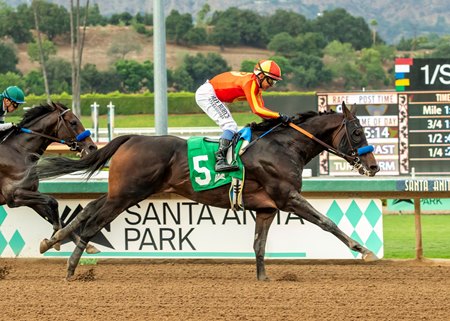 Nevada Beach outfinishes Full Serrano to win the Goodwood Stakes at Santa Anita Park