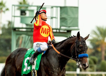 Nevada Beach following his win in the Goodwood Stakes at Santa Anita Park