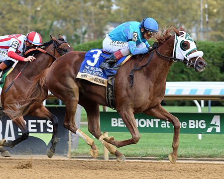 Gun Song wins the Beldame Stakes at Aqueduct Racetrack