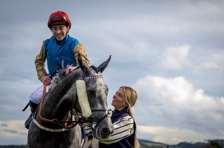 Fallen Angel after her victory in the 2025 Matron Stakes at Leopardstown Racecourse