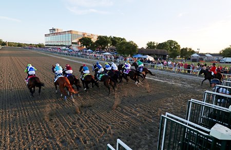 The field breaks from the gate in the Pennsylvania Derby at Parx Racing
