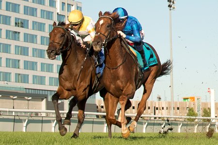 Tom's Magic (right) wins the 2025 Breeders' Stakes at Woodbine