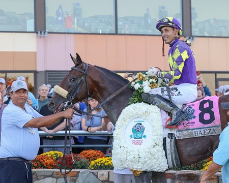 Pennsylvania Derby winner Baeza in the winner's circle at Parx Racing