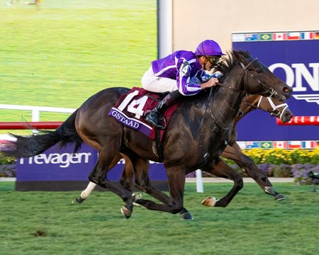 Gstaad wins the 2025 Breeders' Cup Juvenile Turf at Del Mar