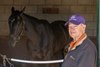 Dorth Vader with her owner John Ropes at her stall before the 2025 Breeders’ Cup at the Del Mar Thoroughbred Club Wednesday Oct. 29, 2025 in San Diego, California.   Photo by Skip Dickstein