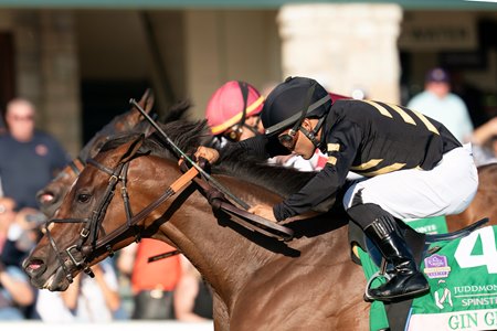 Gin Gin wins the Spinster Stakes at Keeneland