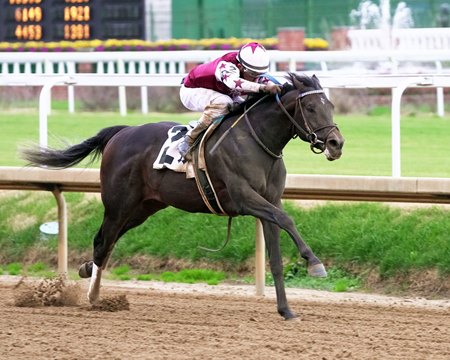 Liberty National strides out to victory in a 1 1/16-mile maiden race at Churchill Downs
