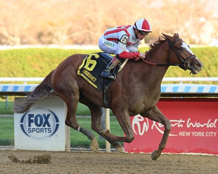 Fully Subscribed wins the Mother Goose Stakes at Aqueduct Racetrack