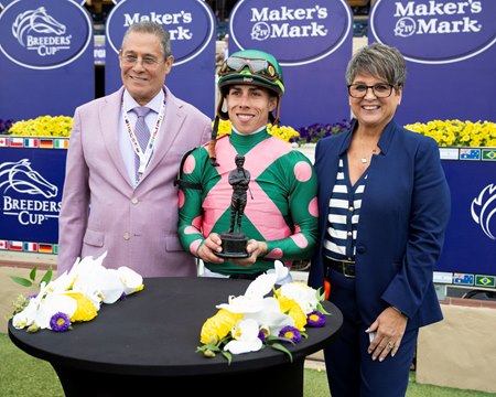 Irad Ortiz Jr. accepts the Bill Shoemaker Award at Del Mar