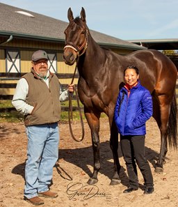 Trainer Joe Roberts and jockey Amanda Poston with Claiming Crown entrant Empire's Best at HighPointe Training Center