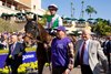 Scylla with Junior Alvarado and Bill Mott in the paddock before the Distaff (G1) at Del Mar Racetrack in Del Mar, CA on November 1, 2025.