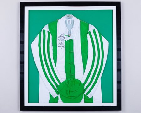 Silks worn by Kieren Fallon in his 1999 Epsom Derby win aboard Oath will be on offer. The silks are signed by winning trainer Henry Cecil.