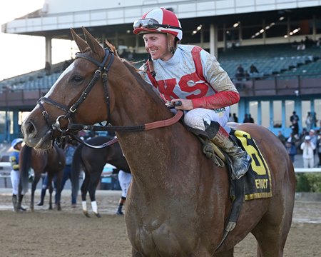 Fully Subscribed after winning the Mother Goose Stakes at Aqueduct Racetrack