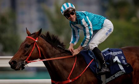 James McDonald wins the 2024 Hong Kong Cup aboard Romantic Warrior at Sha Tin Racecourse