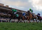 Gezora with Mickael Barzalona wins the Filly &amp; Mare Turf (G1) at Del Mar Racetrack in Del Mar, CA on November 1, 2025.