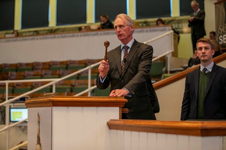 Chairman Edmond Mahony speaks at the Tattersalls December Mares Sale