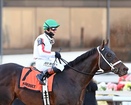 Bishops Bay wins the Cigar Mile Handicap at Aqueduct Racetrack under Flavien Prat