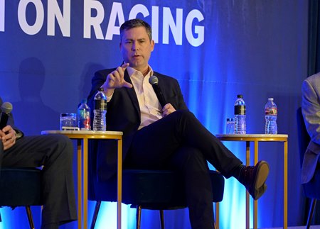New York Racing Association president and CEO David O'Rourke speaks during a panel at the Global Symposium on Racing