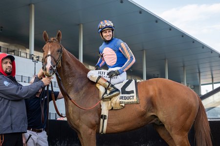 Paladin in the winner's circle after winning the Remsen Stakes at Aqueduct Racetrack