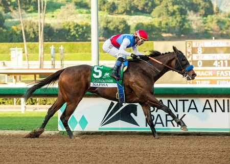 Nafisa takes the  La Canada Stakes at Santa Anita Park