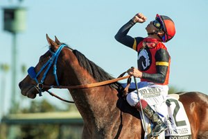 So Happy, under Hall of Famer Mike Smith, after his victory in the San Vicente Stakes at Santa Anita Park