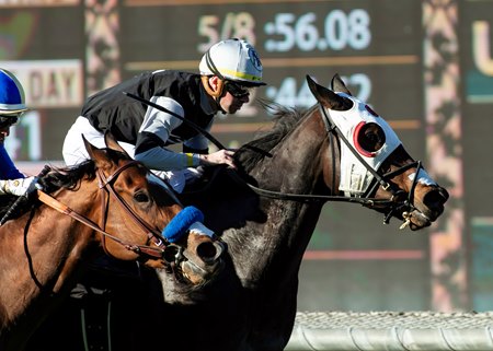 Gratefully wins the Wishing Well Stakes at Santa Anita Park