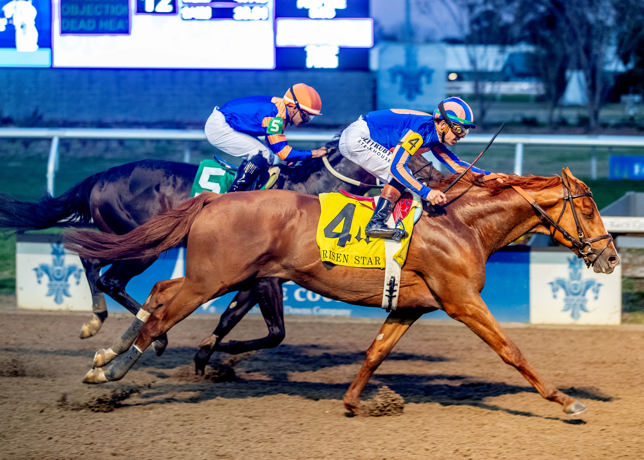 Paladin rallies past Chip Honcho in the Risen Star Stakes at Fair Grounds Race Course