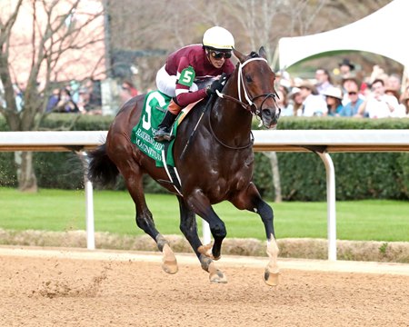 Magnitude draws off to win the Razorback Handicap at Oaklawn Park