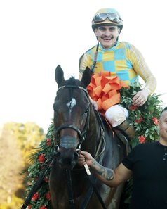 Christian Torres is all smiles after a victory aboard Silent Tactic in the Southwest Stakes at Oaklawn Park