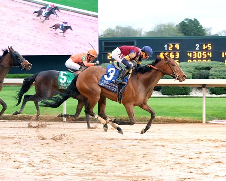 Majestic Oops wins the Azeri Stakes at Oaklawn Park
