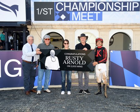 Trainer Rusty Arnold wins his 2,000 race with Unsearchable March 14 at Gulfstream Park