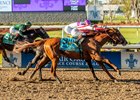 3-21-26 Emerging Market, with Flavien Prat aboard in red and white silks, wins the 113th running of the $1,000,000 Grade II Louisiana Derby at Fairgrounds Racecourse in New Orleans, LA. Hodges Photography/Lou Hodges, Jr