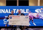 Winning the last race at the Final Table, Dylan Donnelly of Rancho Cucamonga, CA, captured the 27th NTRA National Horseplayers Championship at Caesar's Horseshoe Las Vegas. Shown here with Tom Rooney, NTRA CEO.