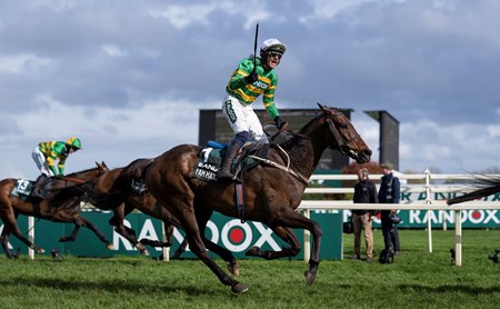 I Am Maximus wins a second edition of the Grand National Steeplechase Handicap at Aintree Racecourse