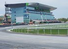 Work continues April 28 on the new Belmont Park grandstand, which is nearing completion