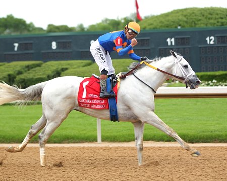 White Abarrio wins the Oaklawn Handicap at Oaklawn Park