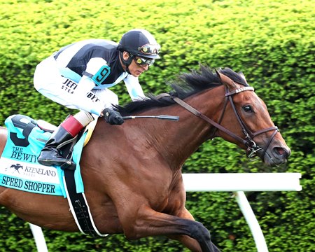Speed Shopper wins the Bewitch Stakes, the feature race on the closing-day card at Keeneland