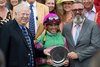 Lee Pokoik, left, in the winner’s circle with jockey Javier Castellano