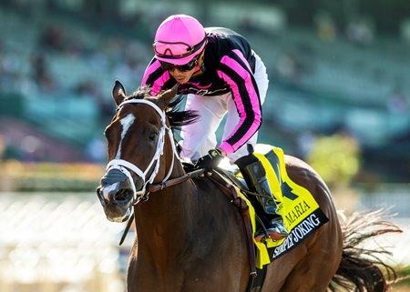 Simply Joking wins the Santa Maria Stakes at Santa Anita Park
