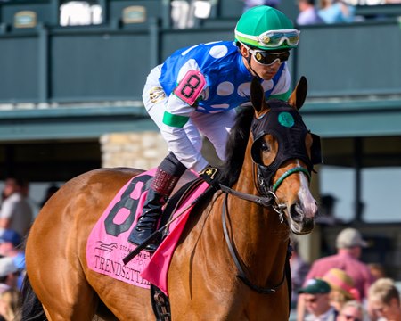 Trendsetter in the post parade for the Lexington Stakes at Keeneland