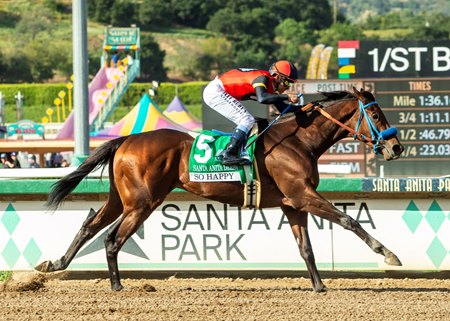 So Happy, one of five steady-timed qualifiers in the Kentucky Derby, wins the Santa Anita Derby at Santa Anita Park