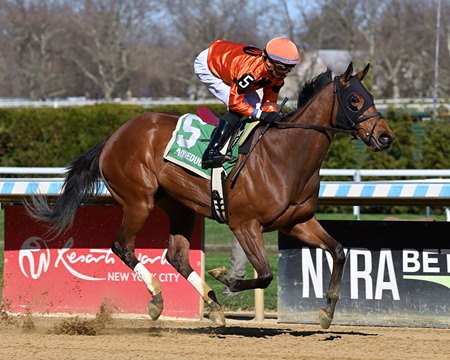 Hot Currency wins the Fourstar Crook Stakes under Manny Franco for trainer Linda Rice