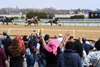 The crowd on the apron on Saturday, April 4, 2026 at Aqueduct Racetrack