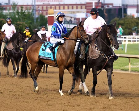 Eventual winner Always a Runner in the post parade for the Kentucky Oaks at Churchill Downs