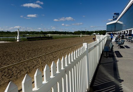 The sun shines on the Laurel Park finish line the morning of May 15, hours ahead of 14 races on Black-Eyed Susan day
