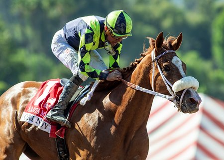 Om N Joy wins the Santa Margarita Stakes at Santa Anita Park