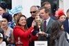 Trainer Cherie DeVaux holds the trophy in the winner’s circle after winning the Kentucky Derby, presented by Woodford Reserve, (G1) with Golden Tempo and Jose Ortiz at Churchill Downs in Louisville, Ky., on May 2, 2026.
